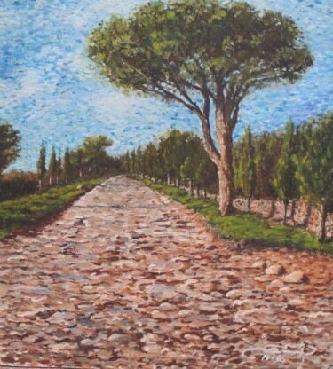 Pintura intitulada "camino-empedrado" por Adrian Castro, Obras de arte originais, Óleo