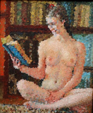 Painting titled "el-libro-azul" by Adrian Castro, Original Artwork, Oil