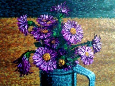 Pintura titulada "florero violetas" por Adrian Castro, Obra de arte original, Oleo
