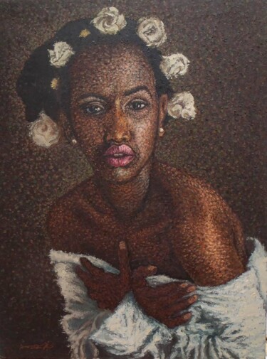 Malerei mit dem Titel "mujer-con-corona-de…" von Adrian Castro, Original-Kunstwerk, Öl