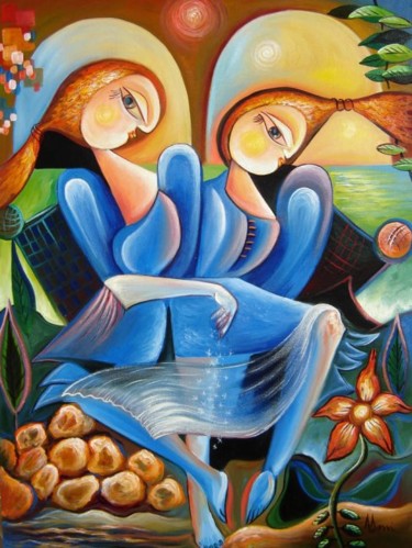 Painting titled "Twins" by Adrian Doni, Original Artwork, Oil