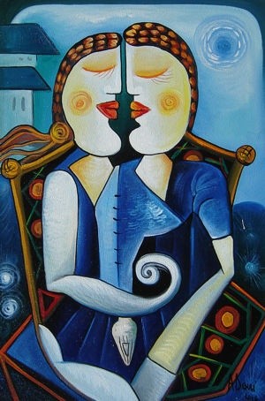 Painting titled "Lovers" by Adrian Doni, Original Artwork, Oil