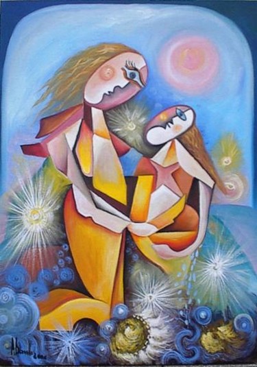 Painting titled "Mother and Baby" by Adrian Doni, Original Artwork, Oil