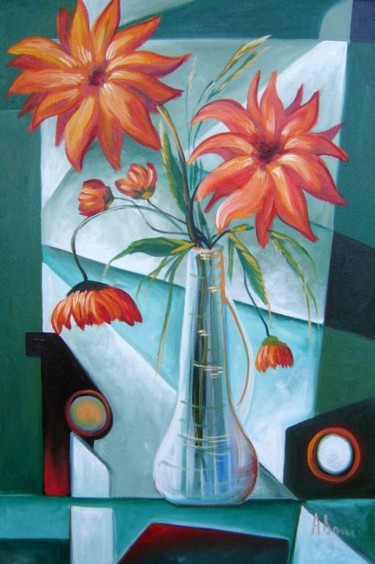 Painting titled "Flower 1" by Adrian Doni, Original Artwork, Oil