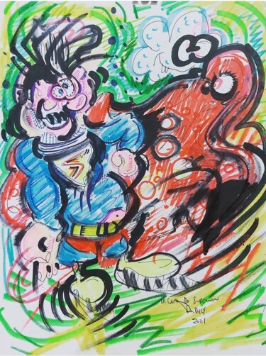 Painting titled "La capa de supermán" by Adrian Dordelly, Original Artwork, Marker