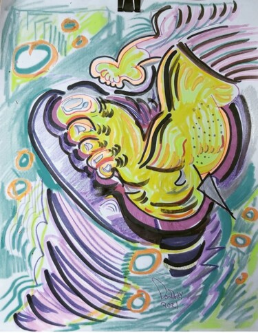 Картина под названием "Untitled (feet)" - Adrian Dordelly, Подлинное произведение искусства, Гелевая ручка