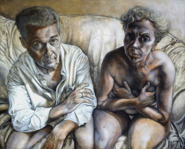 Painting titled "Doble retrato de un…" by Adrián Goma, Original Artwork, Oil