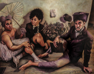 Painting titled "La troupe tropical…" by Adrián Goma, Original Artwork, Oil