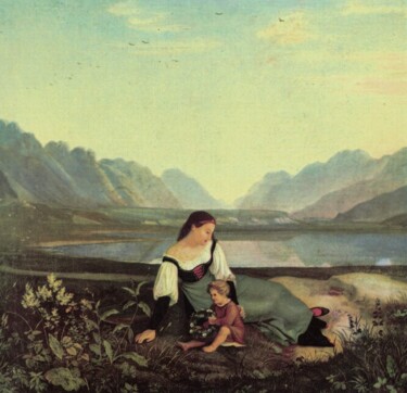 Painting titled "Fillette dans la pr…" by Adrian Ludwig Richter, Original Artwork, Oil