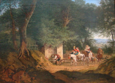 Malerei mit dem Titel "Fontaine de la forê…" von Adrian Ludwig Richter, Original-Kunstwerk, Öl