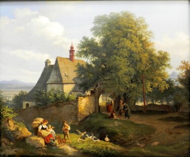 Malerei mit dem Titel "L'église Sainte-Ann…" von Adrian Ludwig Richter, Original-Kunstwerk, Öl