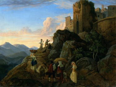 Malerei mit dem Titel "Civitella (soirée)" von Adrian Ludwig Richter, Original-Kunstwerk, Öl