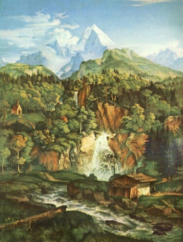 Painting titled "Le mont Watzmann" by Adrian Ludwig Richter, Original Artwork, Oil