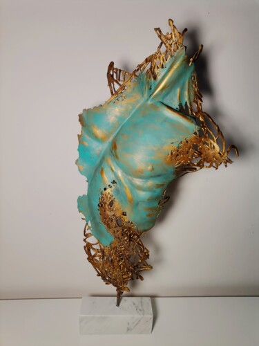 Sculpture titled "Turquoise Pose" by Adrian Marok, Original Artwork, Resin