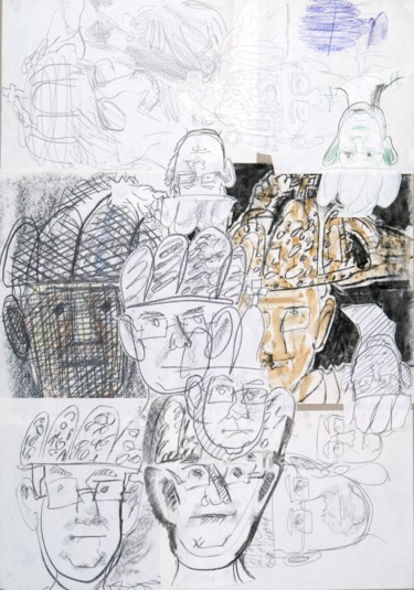 Zeichnungen mit dem Titel "Sammlung von Selbst…" von Adrian Uncrut, Original-Kunstwerk, Kreide