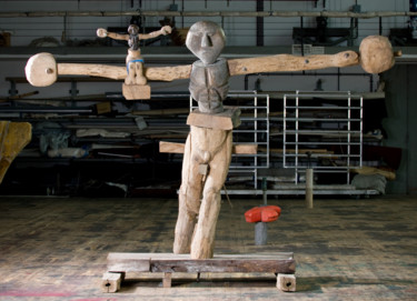 Skulptur mit dem Titel "Hommage to George A…" von Adrian Uncrut, Original-Kunstwerk, Holz