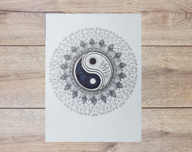 Dibujo titulada "Mandala Equilíbrio" por Adriana Assanuma, Obra de arte original, Tinta