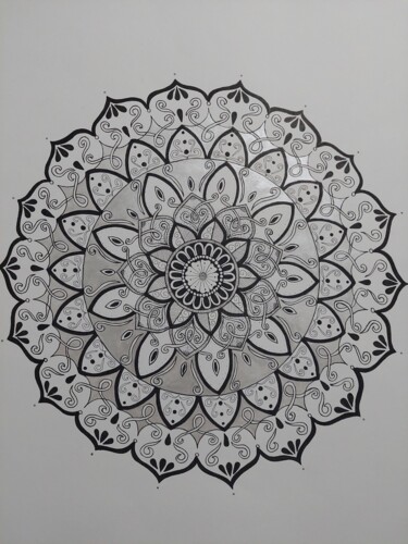 Dessin intitulée "Mandala Pureza" par Adriana Assanuma, Œuvre d'art originale, Encre