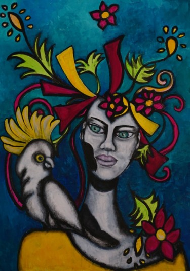 Painting titled "Cacatúa" by Audrey, Original Artwork, Acrylic