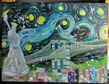 Painting titled "Una Noche en New Yo…" by Adriana Betancourt, Original Artwork, Oil