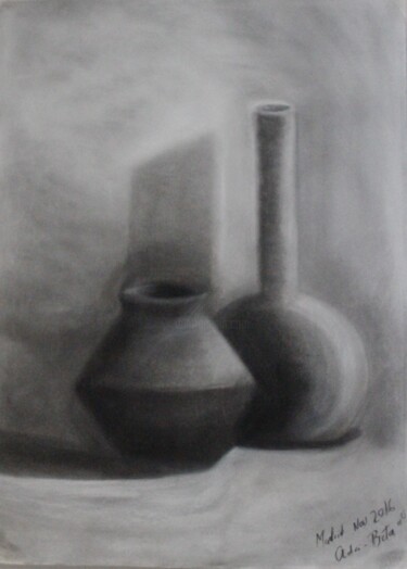 Schilderij getiteld "Bodegon" door Adriana Betancourt, Origineel Kunstwerk, Houtskool