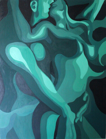 Pittura intitolato "love in turquoise" da Adriana Bogdanova, Opera d'arte originale, Olio