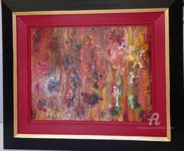 Painting titled "Fiori oro-rosso" by Adriana Cernei, Original Artwork, Acrylic Mounted on Cardboard