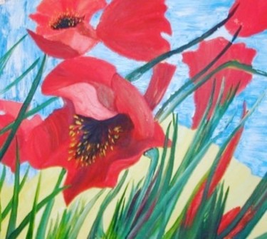 Painting titled "Coquelicots" by Adriana Casca, Original Artwork, Acrylic