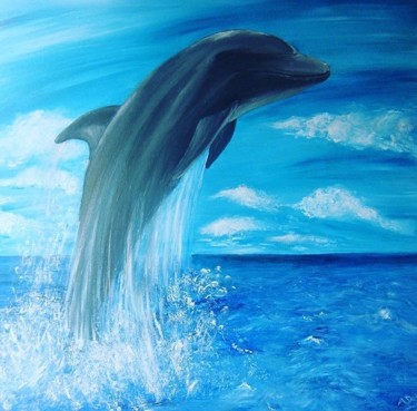 Peinture intitulée "Émergence du dauphin" par Adriana Casca, Œuvre d'art originale, Huile