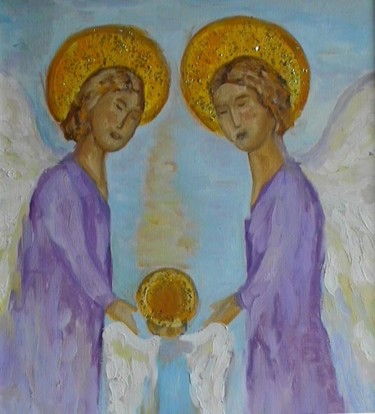 Painting titled "angels with child" by Adriana Auderset, Original Artwork