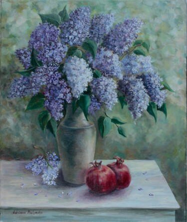 Peinture intitulée "lilac & pomegranate" par Adriana Balynska, Œuvre d'art originale, Huile