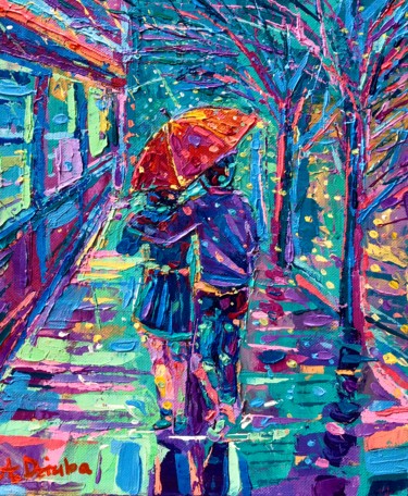 Painting titled "In the Rain - origi…" by Adriana Dziuba, Original Artwork, Acrylic