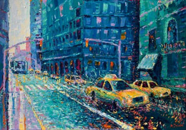 Rainy Day in New York, Original Palette Knife cityscape Painting titled "Rainy Day in New Yo…" by Adriana Dziuba, Original Art, Acrylic