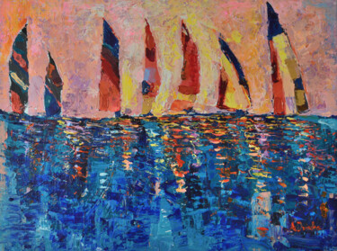 Peinture intitulée "Race at dusk, origi…" par Adriana Dziuba, Œuvre d'art originale, Acrylique