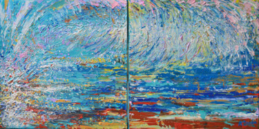 Painting titled "Blue Wave (Diptych)…" by Adriana Dziuba, Original Artwork, Acrylic