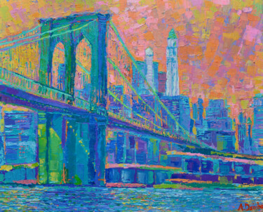 Painting titled "Brooklyn Bridge ori…" by Adriana Dziuba, Original Artwork, Acrylic