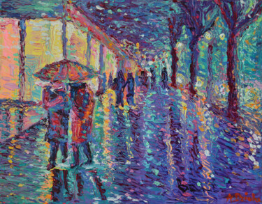 Painting titled "Rainy Night in The…" by Adriana Dziuba, Original Artwork, Acrylic