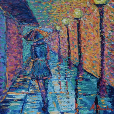 Peinture intitulée "Girl with Umbrella…" par Adriana Dziuba, Œuvre d'art originale, Acrylique