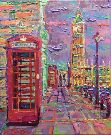 Painting titled "London City Life" by Adriana Dziuba, Original Artwork, Acrylic