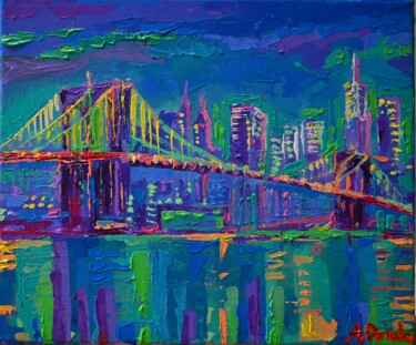 Painting titled "New York City Night…" by Adriana Dziuba, Original Artwork, Acrylic