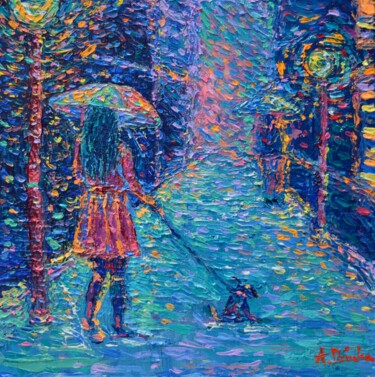 Painting titled "Girl with Rainbow U…" by Adriana Dziuba, Original Artwork, Acrylic