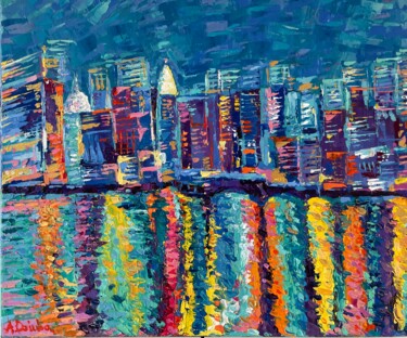 Painting titled "New York City Skyli…" by Adriana Dziuba, Original Artwork, Acrylic
