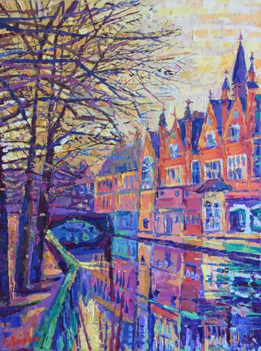 Peinture intitulée "Canals of Bruges" par Adriana Dziuba, Œuvre d'art originale, Acrylique