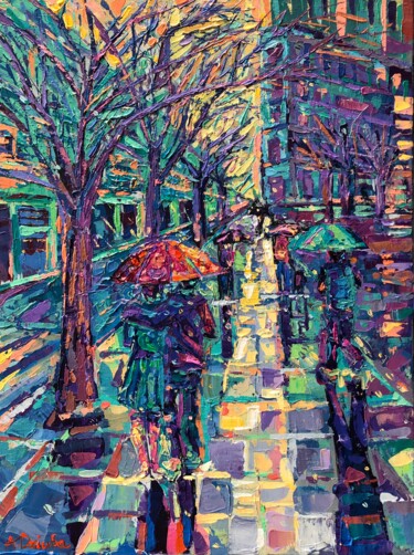 Картина под названием "Rain in the city" - Adriana Dziuba, Подлинное произведение искусства, Акрил