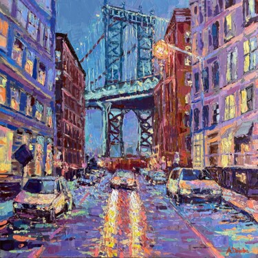 Painting titled "Manhattan Bridge, D…" by Adriana Dziuba, Original Artwork, Acrylic