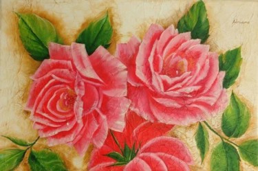 Painting titled "Rosas" by Adriana Tamy Saito, Original Artwork, Oil