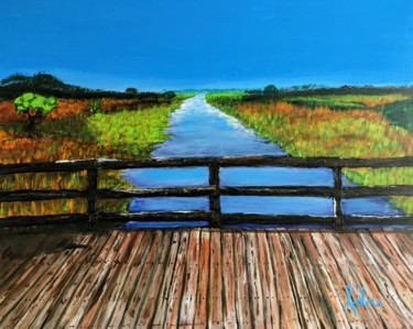 Painting titled "Lake Kissimmee" by Adriana Tamy Saito, Original Artwork, Acrylic Mounted on Wood Stretcher frame