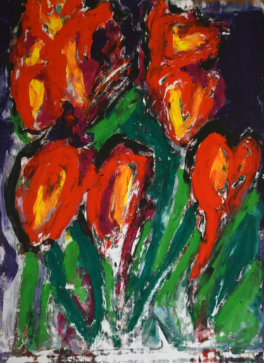 Incisioni, stampe intitolato "monoprint Flowers" da Henk Adriani, Opera d'arte originale, Monotipo