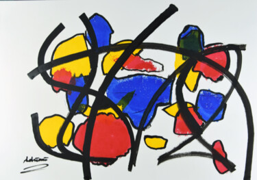 Gravures & estampes intitulée "Feest # 3" par Henk Adriani, Œuvre d'art originale, Acrylique