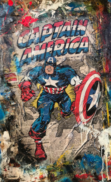 Collagen mit dem Titel "Capitan America Ret…" von Adriano Cuencas, Original-Kunstwerk, Acryl